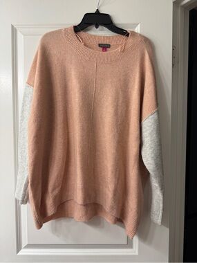 Vince Camuto Peach and Light Gray Colorblock Crewneck Sweater